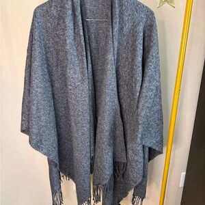 H&M Charcoal Fringe Poncho One Size Open Front Knit Wrap
